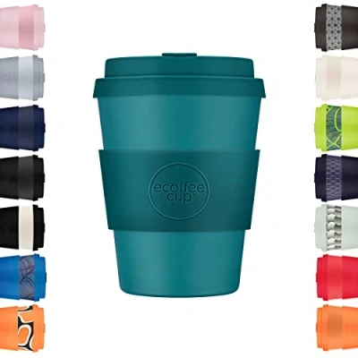 Immagine di 12oz 350ml Ecoffee Cup Riutilizzabile Eco Friendly 100% a base vegetale Tazza di caffè con coperchio e manica in silicone da viaggio senza melamina, Bay Of Fires