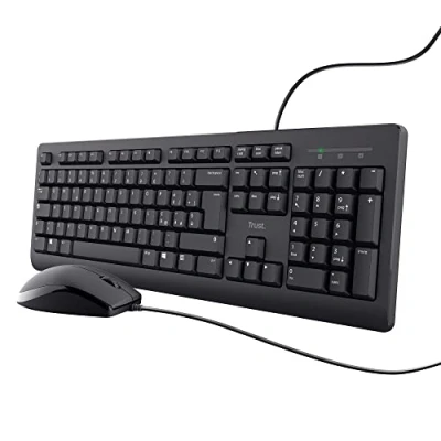 Immagine di Trust Taro Set Tastiera E Mouse Cablati USB, Layout Italiano QWERTY, Per PC/Laptop/Notebook Mac/Windows, Cavo Di 1.8 Metri, Resistente Ai Liquidi, Ergonomico, Nero