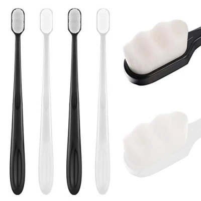 Immagine di Metagio, 4 confezioni da spazzolini denti manuali con setole morbide e micro nano, per adulti bambini, 20.000 gengive fragili bambini (nero+bianco)