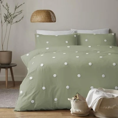 Immagine di Appletree Copripiumino Bianco pois letto Matrimoniale (200x200cm) Morbido 100% Cotone 1 Federa Verde Salvia a Bianchi Biancheria da