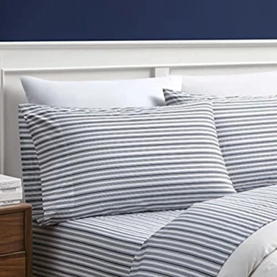 Immagine di Nautica Cotton Percale Sheet Set, Full, Charcoal Stripe, King