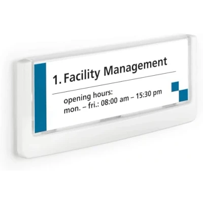 Immagine di Durable 486007 Click Sign, Targa Fuori Porta in ABS, Sportellino Apribile con Tasto, Installazione Viti o Biadesivo, 149x52,5 mm, Blu