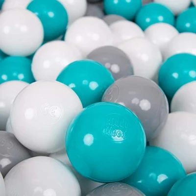 Immagine di KiddyMoon 200 Palline/7Cm Palline Morbide Colorate per Piscina Bambini Fatto in EU, Grigio/Bianco/Turchese