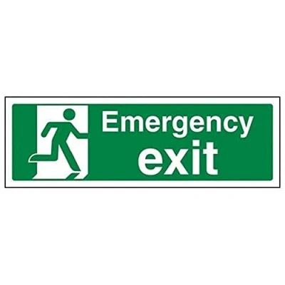 Immagine di VSafety 21015AX S Cartello per uscita di emergenza, con scritta in lingua inglese “Emergency Exit, orizzontale, vinile autoadesivo, 300 x 100 mm, verde