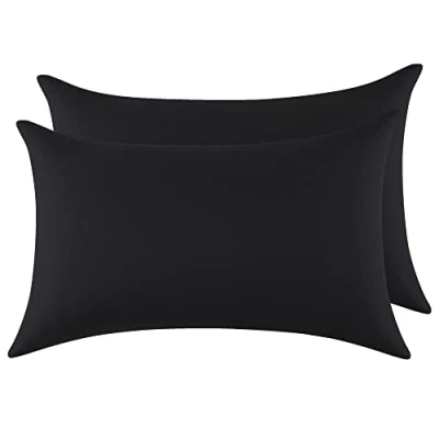 Immagine di Federe Cuscini Letto Matrimoniale Cotone 40x70 cm 2 PCS, Set Certificato Oeko TEX in Premium 110GSM, Morbida e Traspirante, Ipoallergenica Nero