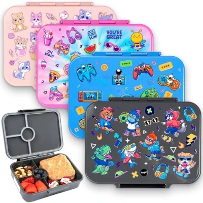 Immagine di Fringoo Bento Box Lunch A prova di perdite, capacità 800 ml, 5 scomparti, divisorio regolabile, senza BPA, design Cool Dude grigio