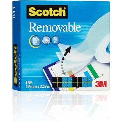 Immagine di Scotch Magic Rotolo di Nastro Adesivo Trasparente e Rimovibile, Confezione Singola da 1 Pezzo, Dimensione 19 mm x 32.9 m, Ottimo per Ufficio Scuola