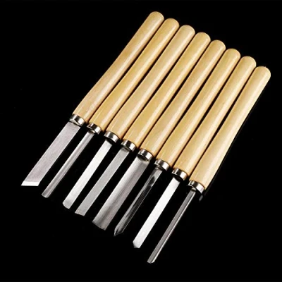 Immagine di Scalpelli per tornitura del legno antiruggine, 8 pezzi/set Scalpello tornio Set di utensili Lavorazione Sgorbia troncatura, intaglio durevoli