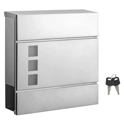 Immagine di SONGMICS GMB052S02 Cassetta delle lettere in acciaio inox, con porta giornali, coperchio, chiusura a chiave, facile da installare, colore: Argento