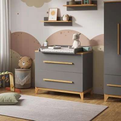 Immagine di VitaliSpa fasciatoio Malia, Grigio/Rovere, 108 x 98 cm con 2 cassetti