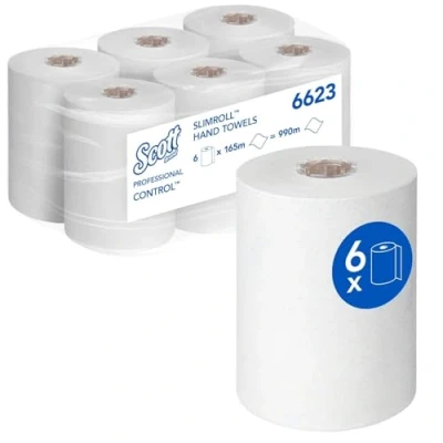 Immagine di Scott asciugamani in rotolo Control Slimroll 6623 di carta usa e getta 6 rotoli x 165 m bianchi (totale 990 m)