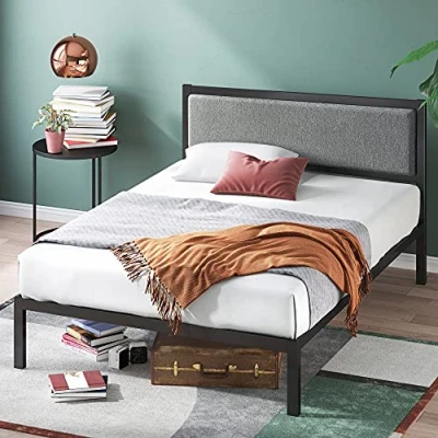 Immagine di Zinus Korey 35,6 cm Platform Metal Bed Frame with Upholstered Headboard, Metallo, Nero, 180 x 200