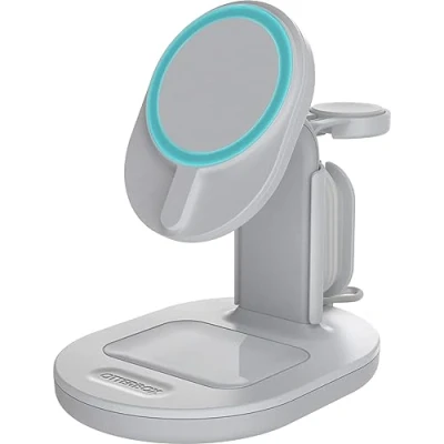 Immagine di OtterBox Supporto di ricarica 3 in 1 per MagSafe, stazione iPhone, AirPods e Apple Watch design elegante leggero, allineamento fissaggio perfetto con Blanco