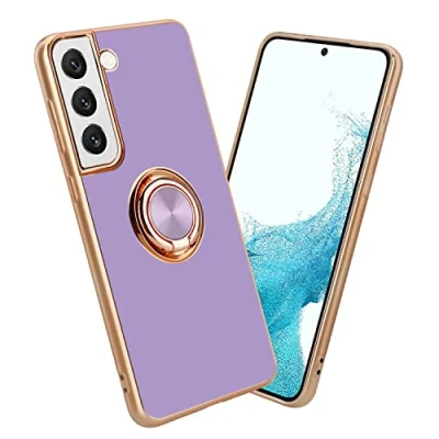 Immagine di Cadorabo Custodia compatibile con Samsung Galaxy S21 5G in Glossy Viola Chiaro Oro anello Coperchio silicone TPU flessibile, protezione per la fotocamera e supporto magnetico l&#039;auto