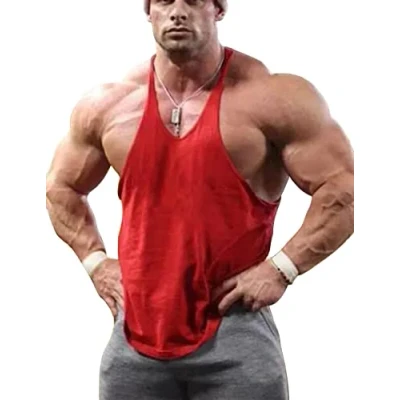 Immagine di GYMAPE Uomo Canotta da Palestra Allenamento di Bodybuilding Elastico Cotone Rosso XL