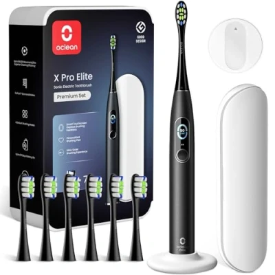 Immagine di Oclean Spazzolino elettrico X Series Pro Elite Premium Set, Super silenzioso, Smart Touch Screen, 4 Modalità, 32 Livelli di intensità, 35 Giorni durata, IPX7, Confezione ecologica, Nero