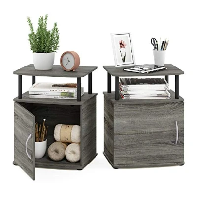 Immagine di Furinno Jaya Tavolino, Comodino, Legno ingegnerizzato, Rovere Francese/Nero, Set di Due, 2 unità