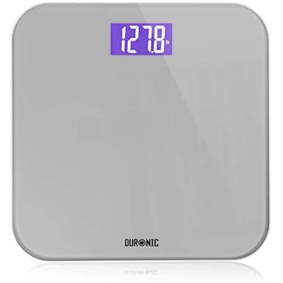 Immagine di Duronic BS603 Bilancia pesapersone digitale Capacità fino a 180 kg Schermo LCD retroilluminato In vetro argento resistente ad alta precisione Tecnologia Step on