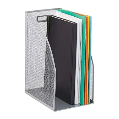 Immagine di Relaxdays 3X Portadocumenti Verticale in Metallo, Formato A4, Organizer Extra Largo Ufficio, 32 x 16 24,5 cm, Argento