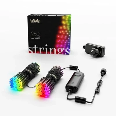 Immagine di Twinkly Strings 250 LED RGB, Striscia di Luci per Esterno e Interno, Smart Multicolore, Compatibile con HomeKit, Alexa Google Home, Gaming, IP44, Controllato da App, Filo Nero, 20m