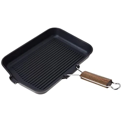 Immagine di Home Delizia Bistecchiera, Rivestimento Antiaderente con Manico Pieghevole, Rettangolare, Alluminio Pressofuso, Nero, 24 x 36 cm