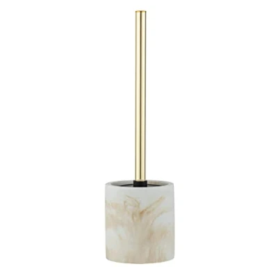 Immagine di WENKO Set WC Odos, pregiato portascopino in robusta poliresina dal look effetto marmo, incluso scopino per toilette, Ø 7,5 x 37 cm, colore bianco/oro