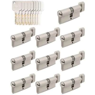 Immagine di GERCAR Pro 10 cilindri a pomello 45/45 con chiusura simultanea Set di pomello, 50 chiavi, serratura cilindro da 90 mm, lunghezza A:45, larghezza: 45, ottone