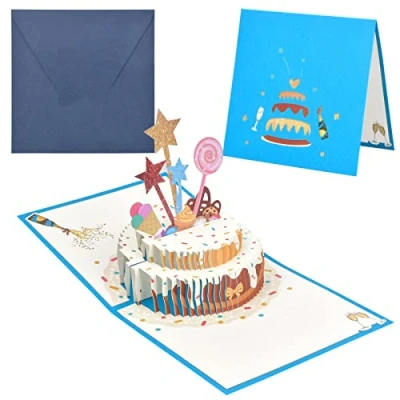 Immagine di NATUCE Biglietto di Compleanno Pop up 3D, Biglietti Auguri per Buon Compleanno, con Busta Bambini, Amica, Amore, Mamma Modello Torta