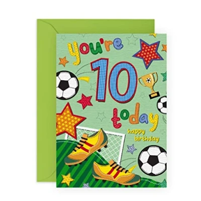 Immagine di CENTRAL 23 Biglietto di auguri per il decimo compleanno ragazzi Football Age 10 bambini Regalo lui Nipote Godson Fornito con adesivi