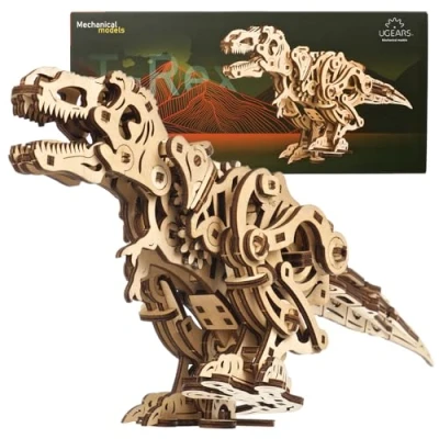 Immagine di Ugears Tirannosauro Rex Puzzle 3D In Legno Kit modellismo Da Costruire Set di Dinosaurio Educativo T Modellini con Movimento Bipede