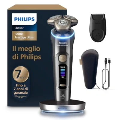 Immagine di Philips Shaver i9000 Prestige Ultra, rasoio elettrico Wet &amp; Dry, tecnologia Skin IQ Pro, triplo sistema di sollevamento e taglio, lame precisione NanoTech 360º, 5 modalità rasatura, XP9402/11