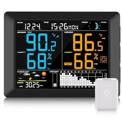Immagine di Sainlogic Weather Station Indoor Outdoor with 10.2 inch Color Display &amp; Sensor, Thermometer Wireless Temperature, Humidity, Barometer, Forecast, Moon Phase Alarm