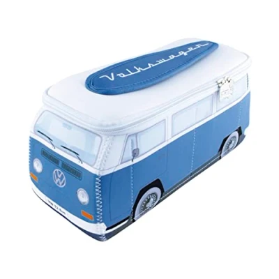 Immagine di BRISA VW Collection Volkswagen beauty case da viaggio in Neoprene trousse trucchi, porta oggetti con manico, Camper T2 Bus design (Blu/Grande)