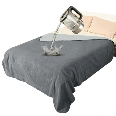 Immagine di Pawsee Coperta Impermeabile per Cani, in Pile Sherpa a Prova di pipì Divano Protezione Letto, Copertura Protettiva mobili reversibili Lavabili 152 x 127 Grigio