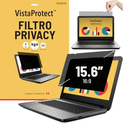 Immagine di VistaProtect Filtro Privacy Premium &amp; Anti Luce Blu. Pellicola di Protezione per Laptop e Computer Portatile (15.6 pollici)