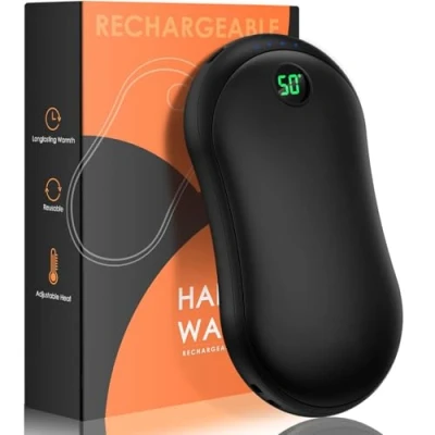 Immagine di scaldamani ricaricabile, 7800 mAh, elettrico portatile Power Bank con 15 ore di calore duraturo, display digitale, 3 livelli USB per campeggio regalo