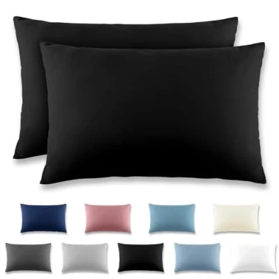 Immagine di REDKEY Coppia di Federe 50 x 80 cm, Set 2 Tessuti per Cuscino Letto, con Cerniera Nascosta, 100% Microfibra è morbida e traspirante， Nero