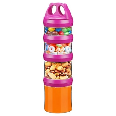 Immagine di Besthouse Contenitori per Alimenti, Set di 4 Pezzi Twist Lock Impilabile, Plastica Conservare Latte, Proteine in Polvere, Snack, Articoli da Viaggio, Senza BPA(Rosso, 910ML)