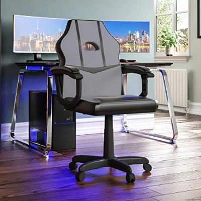 Immagine di Vida Designs Racing Comet Gaming Sedia da Computer, Grigio e Nero, Ufficio, Girevole, in Similfinta pelle, 101 x 58 55 cm, H 91 L P cm