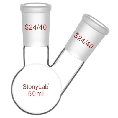 Immagine di stonylab Borosilicato Vetro 2 Collo Fondo Rotondo Pallone RBF, con 24/40 Centrale e lato Standard Coniche Esterno Misto Giunto, Neck Round Bottom Flask 50ml