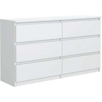 Immagine di Cassettiera Bianca con 6 cassetti 120 cm, Armadio Camera da Letto, Corridoio, Soggiorno, H : 78,5 L P 39 Cassettiera, Mobiletto Multiuso, Mobile Cucina, Armadietti Salvaspazio