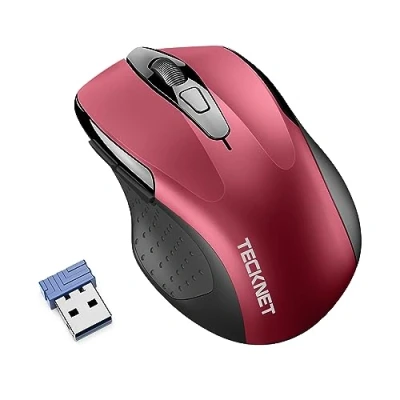 Immagine di TECKNET mouse wireless silenzioso, 2,4 GHz, silenzioso con ricevitore nano, tracciamento ottico 4000 DPI, 6 livelli DPI regolabili, durata della batteria 24 mesi, compatibile PC,