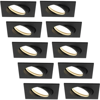 Immagine di HCFEI Faretto da incasso a LED ultra piatto, 425 lumen, 230 V, 5 W, dimmerabile, alloggiamento angolare, orientabile, nero (10 pezzi, bianco neutro)
