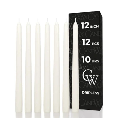 Immagine di CANDWAX Set di 12 Candele Affusolate da 30 cm Senza Gocciolamenti e Fumo a Lunga Combustione Ideali come Natalizie o Cena Avorio