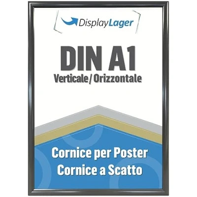 Immagine di DisplayLager Cornice a Scatto da 25 mm, Profilo in Alluminio e Disco di Protezione antiriflesso Materiale Fissaggio (A1, Grigio)