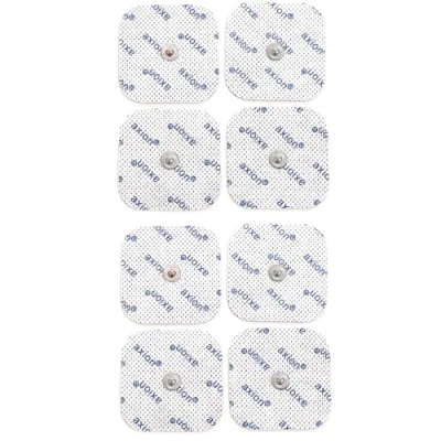 Immagine di 8 elettrodi axion 5x5 cm Patch compatibili con Beurer e altri elettrostimolatori TENS EMS Riutilizzabili autoadesivi connettore a bottone snap da 3,5 mm