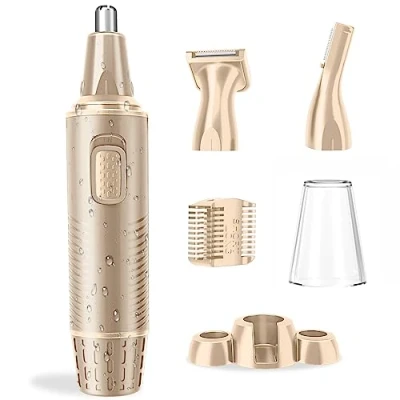 Immagine di Tagliapeli Naso e Orecchie 3 in 1 Set Ricaricabile via USB, Tagliacapelli Professionale Indolore per Sopracciglia Viso, Impermeabile, Adatto a Uomini Donne, Champagne