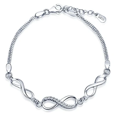 Immagine di Infinite U Bracciale Donna con Simbolo Infinito Argento Sterling 925 Zirconi, Lunghezza Regolabile 16.5 19 cm, Regalo per Natale