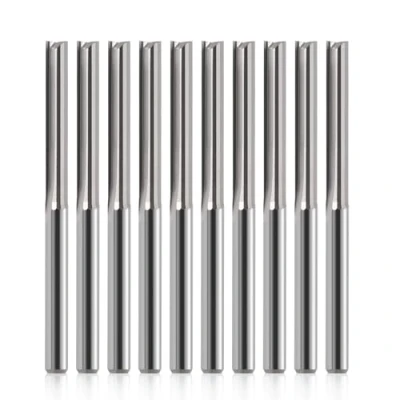 Immagine di EU_HOZLY fresa CNC da 1/8&quot;, dritta, codolo dritto a 2 scanalature, taglio 22 mm, CEL/45 OAL per MDF, PVC, acrilico, legno, 10 pezzi
