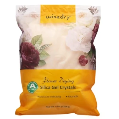 Immagine di Wisedry gel di silice per asciugare i fiori 5 LBS (2,2 kg), cristalli fini &lt; 1 mm, con indicatore, riutilizzabile